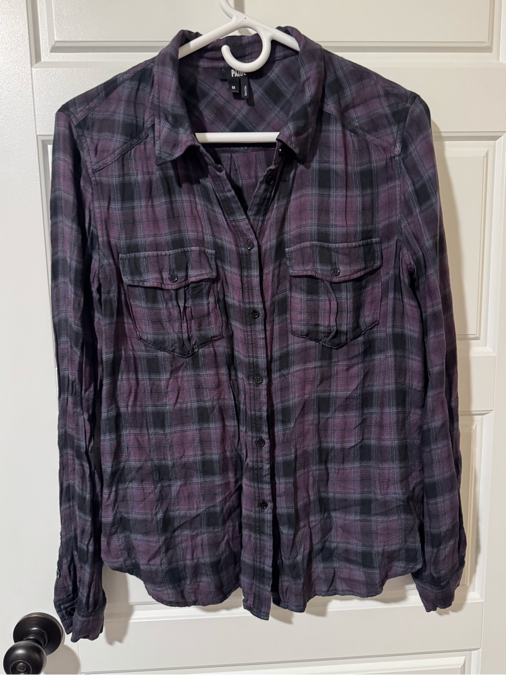 Paige Plaid Button-Down Shirt, Purple, Size Medium